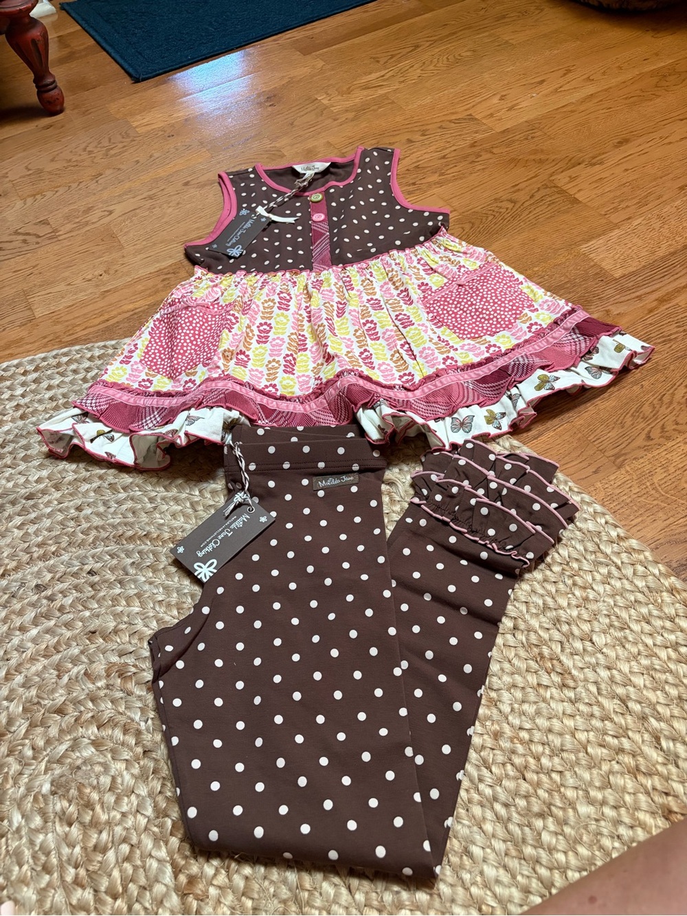 Matilda Jane Brown and Pink Polka Dot Girls Matching Set